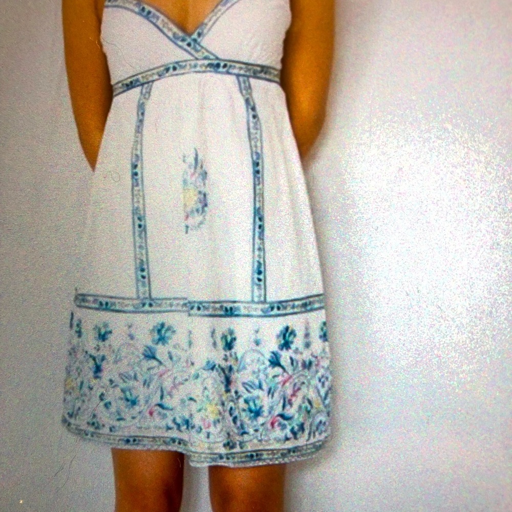 American Eagle Boho Halter Sundress White/Blue.